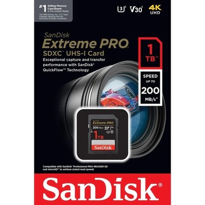 SanDisk Extreme Pro 1TB SDXC V30 UHS-I U3 Camera SD Memory Card