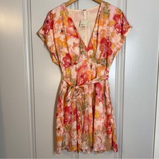 Free People Freddy tie waist floral flowy mini dress size XS Fruit Punch