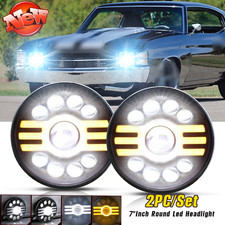 Fit Chevy chevelle 1971 1973 Pair 7" INCH LED Headlights Round Hi/Lo Sealed Beam