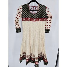 Anarkali-style Indian kurta or dress with a polka dot yoke and sleeves Sz S
