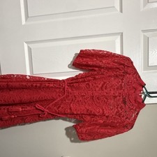 Tahari ASL Red Lace A-Line Dress Short Sleeve Knee Length Floral Size 4