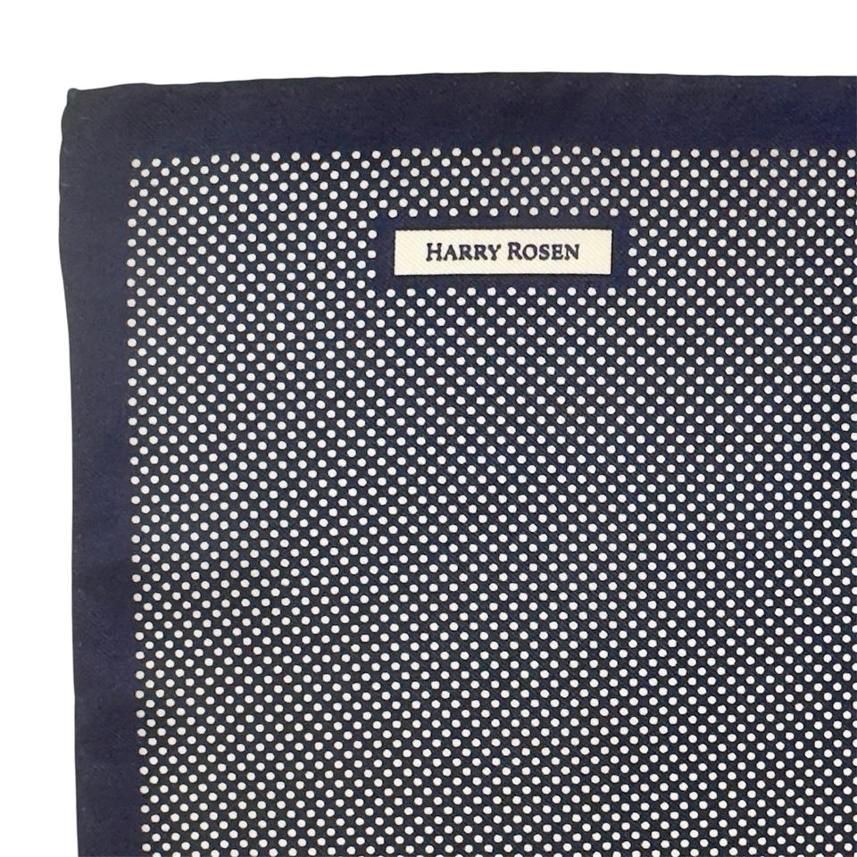 New ETON x Harry Rosen 100% Silk Pocket Square Navy White Polka Dot Made/Italy - Image 4 of 4