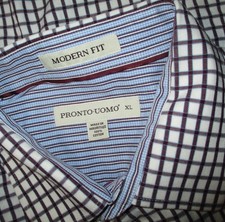Pronto Uomo Mens Modern Fit Long Slv Button Up Dress Shirt Size XL White Check