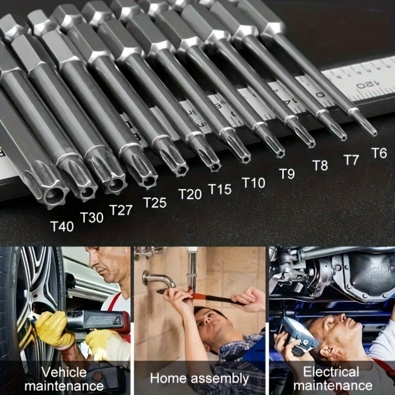 11-Piece Torx Screwdriver Bit Set - Multi-Size (T6-T40) for Vehicle Maintenance - Image 2 of 4