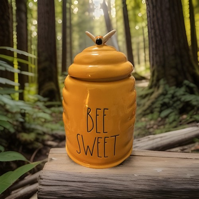 #ad #ad Rae Dunn Bee Sweet Canister w Lid Bee Topper Yellow Ceramic Kitchen $58.00