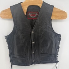 Leather Stand Mens Black Genuine Leather Motorcycle Biker Vest Size M