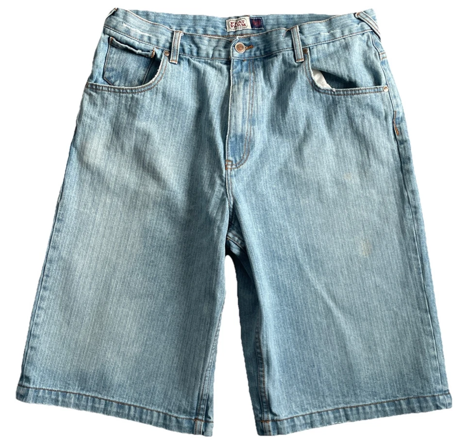 Pantalones Cortos de Jean Phat Farm De Colección Para Hombre 38 Azul Sueltos Pierna Ancha Rayas Denim Foto 2 de 4