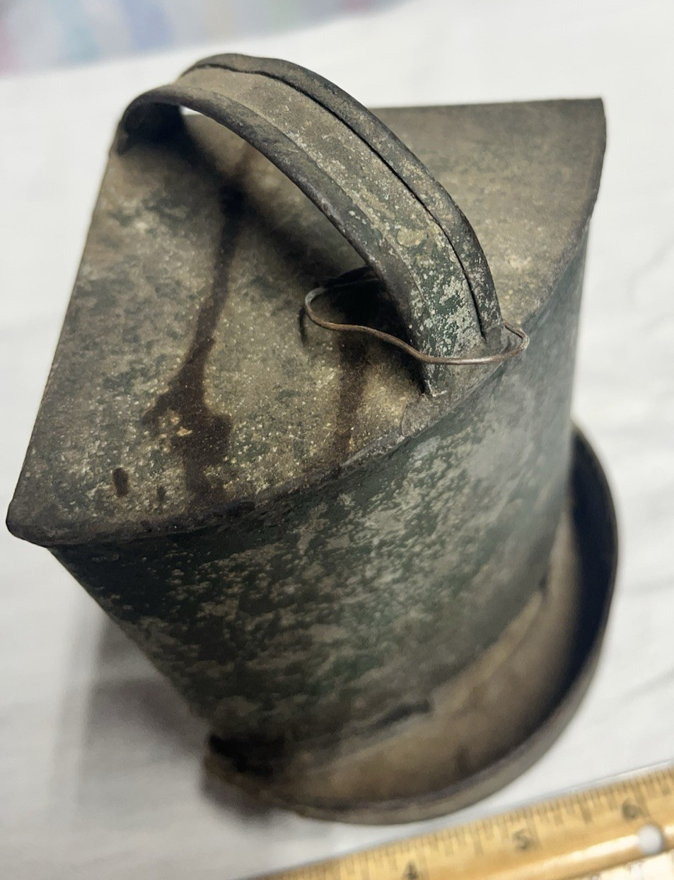 Antique Galvanized Tin Chicken Waterer w Original Green Paint Poultry. Primitive