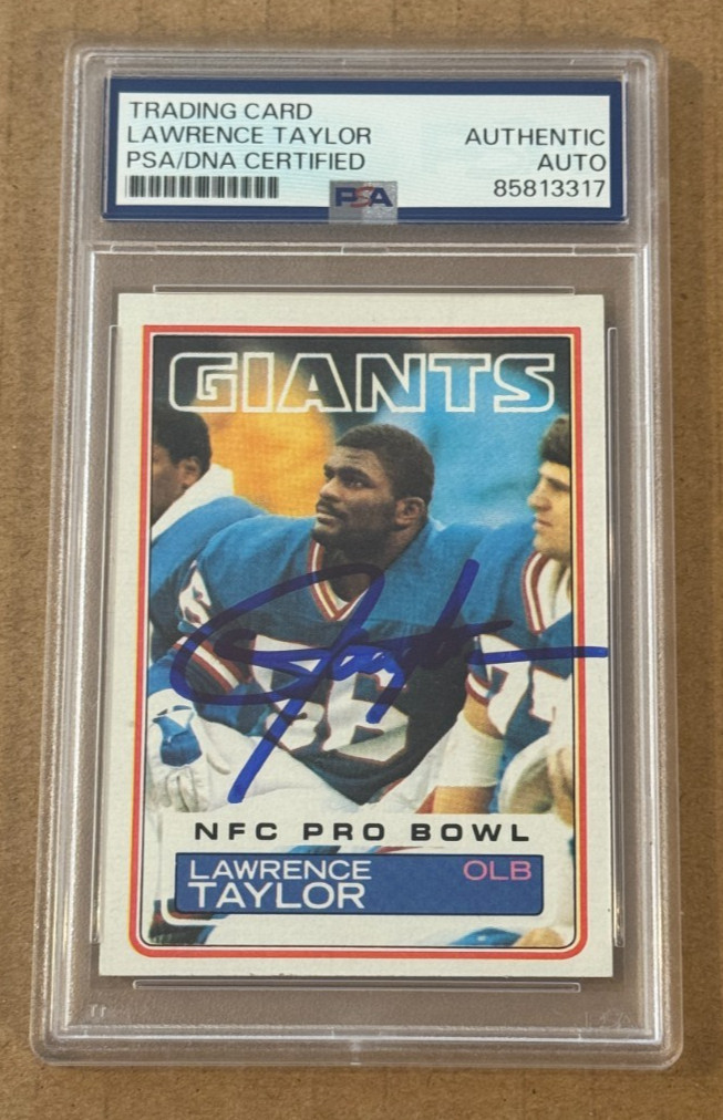 LAWRENCE TAYLOR SIGNED 1983 TOPPS PSA/DNA NEW YORK GIANTS HAND SIGNED