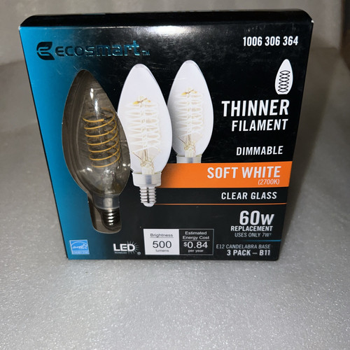 EcoSmart 60W EQ B11 dimmbare LED Edison Leuchtmittel E12 Soft White (3er Pack) - Bild 1 von 5