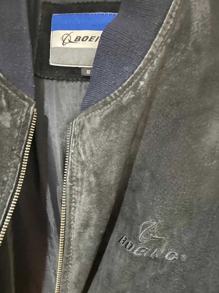 Vintage 1990s Exclusive Boeing Black Suede Leather Pilot Bomber Jacket Sz Small - Image 4 of 4