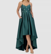 Eliza J Women's Green Beaded-Bodice Pleated High-Low Gown Dress Size 14