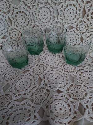 VTG Libbey CHIVALRY Green 6 Panel Textured 10oz Rock Glasses,  Set/4 Excellent