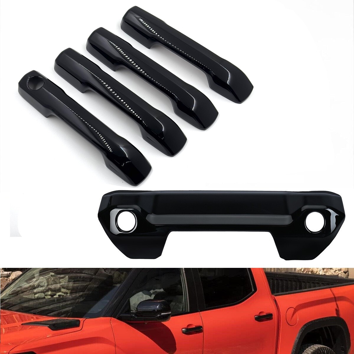 For 2022-2025 TOYOTA TUNDRA GLOSS BLACK 4 Door Handle + Tailgate Covers 2 Holes