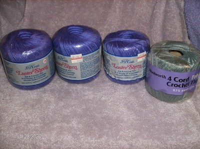 5 OZ JP COATS GRAPE LUSTER SHEEN KNIT & CROCHET YARN MADE N USA #A95 & FREE GRAY