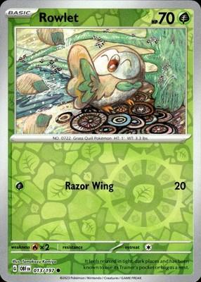 Rowlet 013/197 Reverse Holo Obsidian Flames Tomokazu Komiya