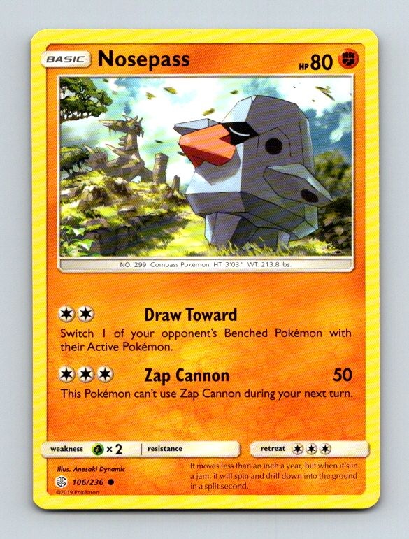 Nosepass 106/236 Common SM - Cosmic Eclipse Pokemon Near Mint