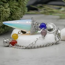 Opalite Metal Chakra Pendulum Spiritual Jewelry Gift Idea Crystal Divination
