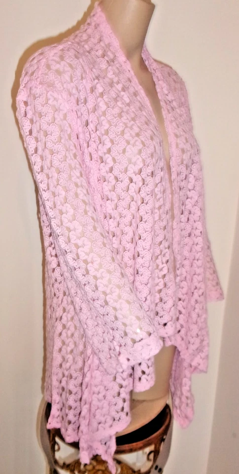 Cárdigan Marca Slinky Rosa Frente Abierto Crochet Encaje Manga 3/4 Talla Grande Nuevo con Etiquetas Foto 3 de 4
