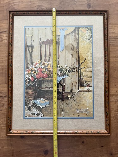 Litografía de colección Norman Rockwell "Flores de primavera" 1969 con marco de flores pintadas - Imagen 3 de 19