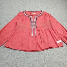 Odd Molly Blouse Femme Taille 3 - L Rouge Pastel Coton Tissé Boho Top 644 Grand