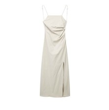 NWT ZARA WOMAN'S COTTON DRAPED MIDI DRESS LIGHT BEIGE SIZE L 2298/155