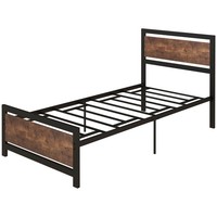 HOMCOM Single Size Metal Bed Frame w/ Headboard & Footboard, 97x195x103cm