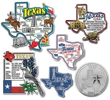 Texas Six-Piece State Magnet Set by Classic Magnets, Includes 6 Designs