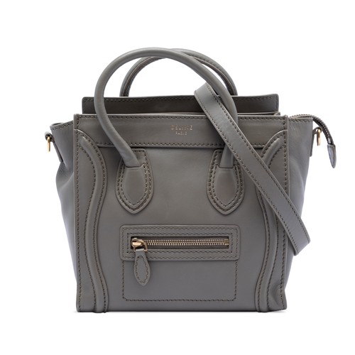 Celine Nano Leather Luggage Tote Pre-Loved Gray