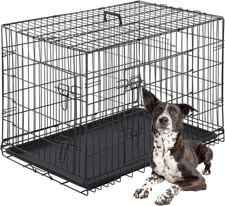 FDW Dog Crate for Large Dogs 42 Inch Folding Metal Wirepet Cage Double Door W/Di