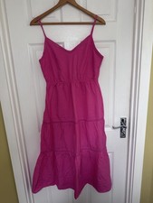 Everme Pink Cotton Tiered Maxi Dress UK 12 Adjustable Straps Crochet Trim Boho