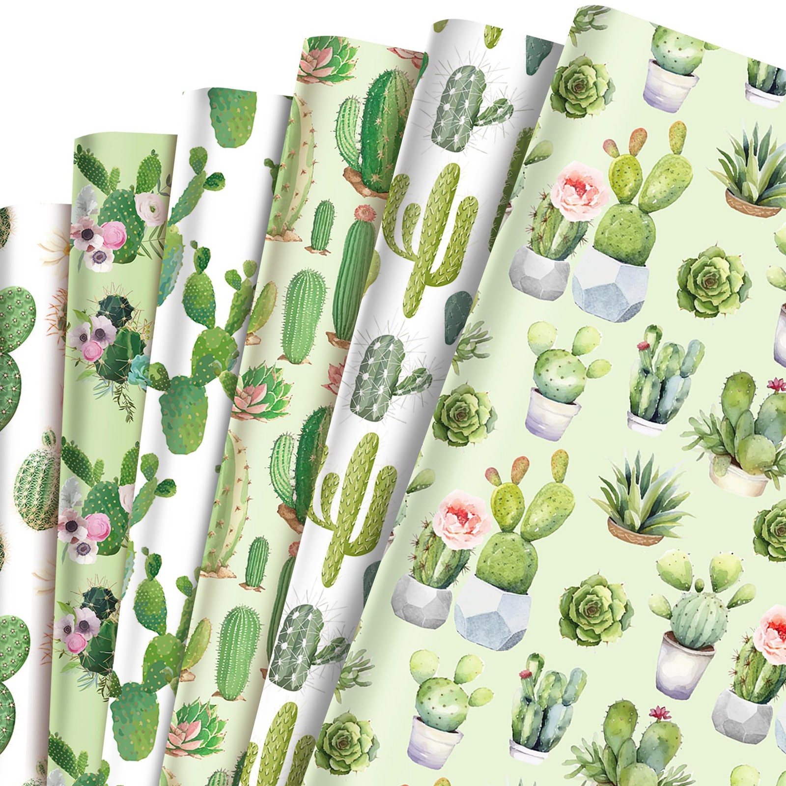 Set - 12 Sheets Watercolor Cactus Gift Wrapping Paper 6...