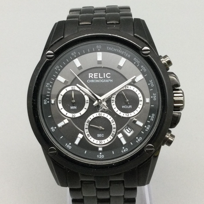 Ancient ブラックメタル　BLACKL Relic Mens Watch 40mm Black Chronograph Stainless Date ZR66067 New