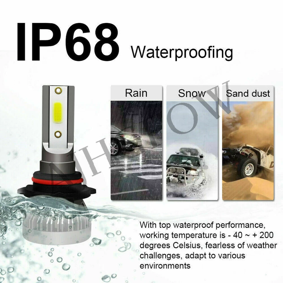 LED Headlight Bulb Kit High/Low Beam Super Bright Xenon White 4x H8&H9&H11 6000K - Image 3 of 4