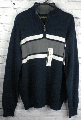 Pull Eddie Bauer Pour Homme - Bleu Marine à Rayures Blanches - Taille XL - Fermeture Complète