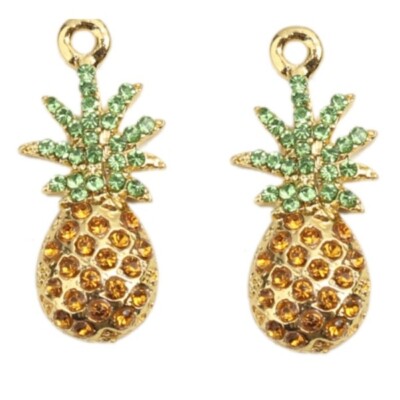 Gold Plated Pineapple Rhinestone Charms - Shelly's Buttons - Craft Jewelry