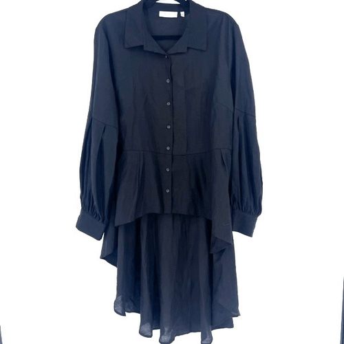 Patrizia Luca Womens Hi Lo Blouse LS Witchy Vamp Goth Shirt Button Down Black XL - Picture 2 of 12