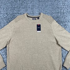 IZOD Men s Sweater Large Beige Knit Pullover Crewneck Classic Preppy Casual