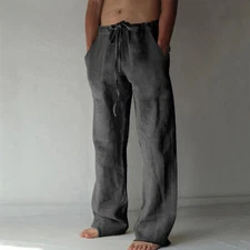 Summer Mens Baggy Cotton Linen Trousers Holiday Beach Yoga Loose Casual Pants