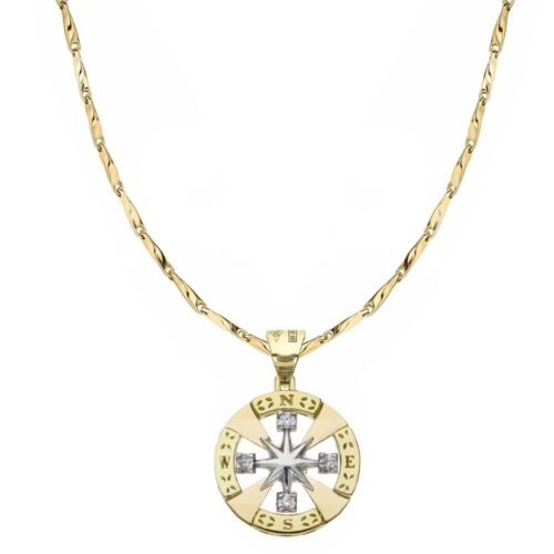 Necklace Gold 18 Carat With Pendant Pink Wind Rose Twenty - Picture 1 of 2