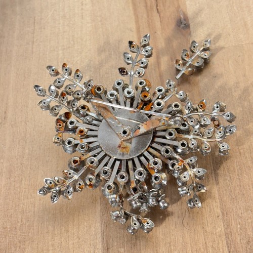 Large Vintage Rhinestone Starburst Snowflake Brooch Pendant, 3"dia, NEEDS REPAIR - Picture 6 of 10