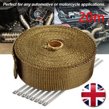 20M Titanium Gold Heat Wrap Tape Exhaust Insulating Downpipe Manifold 10 Ties UK