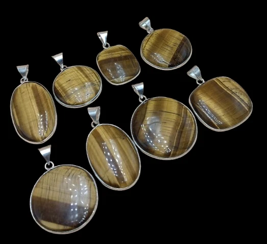 Lote de pingente boho étnico olho de tigre folheado a prata esterlina 925 feito à mão - Imagem 3 de 3