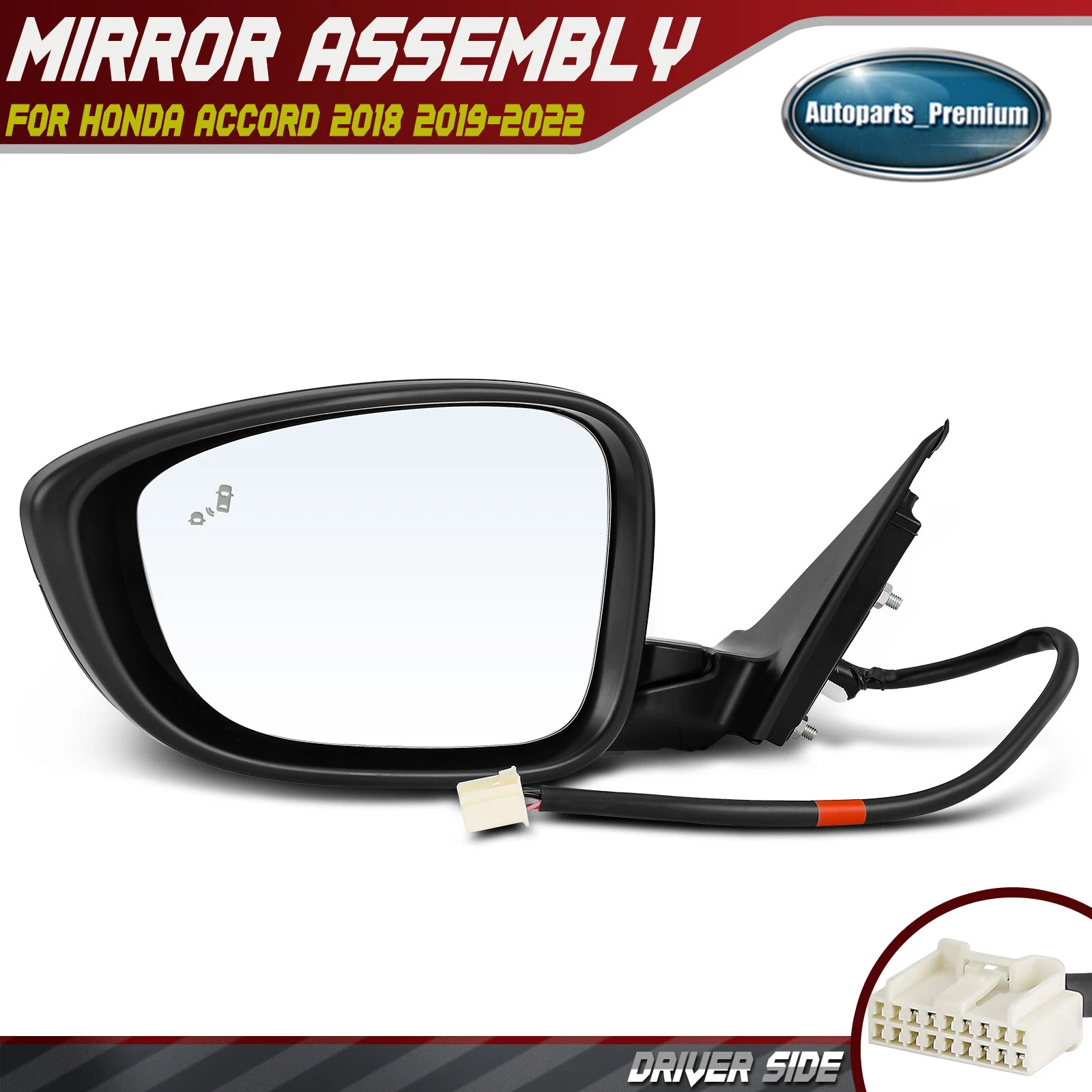 Driver Power Mirror w/ Manual Fold Blind Spot Heated for Honda Accord 2018-2022