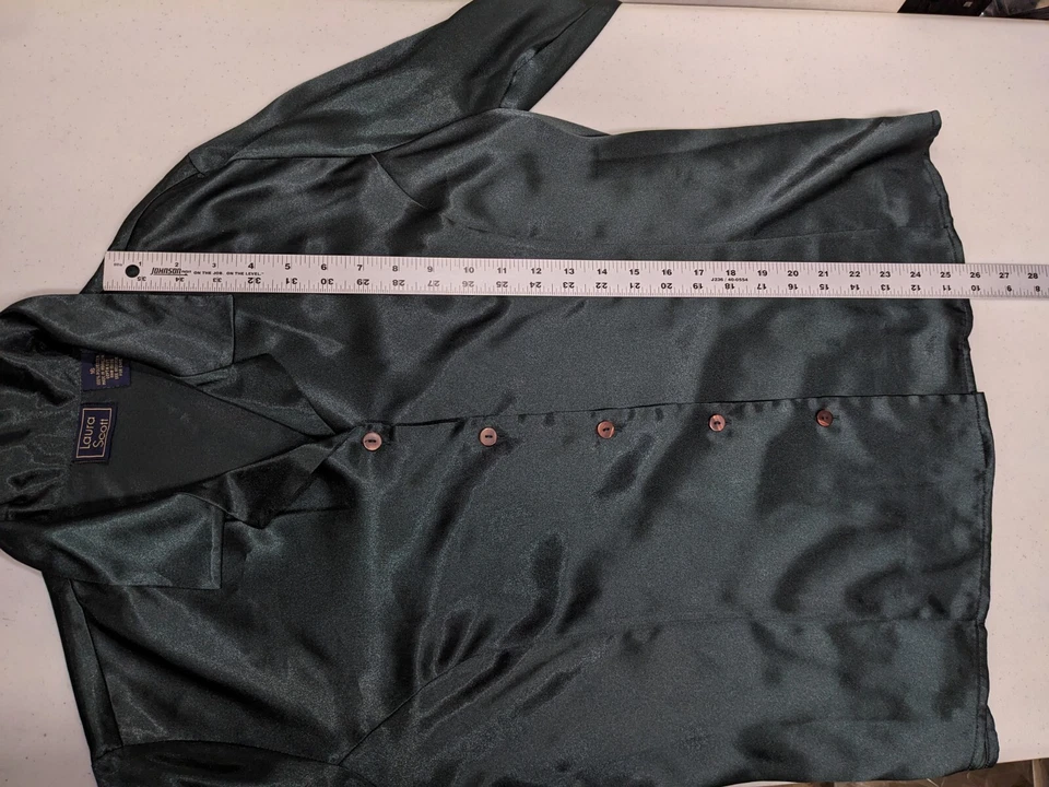 Camisa de satén Laura Scott para mujer 16 botones manga larga verde oficina de negocios #1 Foto 4 de 4