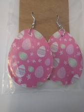 EASTER PINK W MULTICOLOR EASTER EGGS PU LEATHER DOUBLE SIDED FISHHOOK EARRINGS