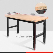 WORKPRO 48-in Adjustable Workbench Rubber Wood Top Heavy-Duty Hardwood Worktable