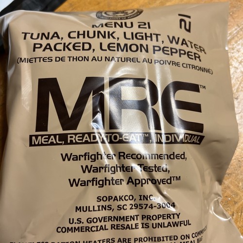 Meal, Ready to Eat MRE Menu 21 Tuna Chunk Light Water Packed Lemon