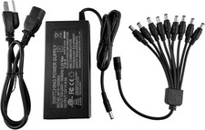 12V 8A Power Adapter for Security Cameras and DVRs, with 9-Way Splitter