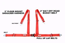 OFF ROAD BUGGY BELT FLOOR MOUNT SEAT BELT 4 POINT 2" RACING HARNESS FLAME RED